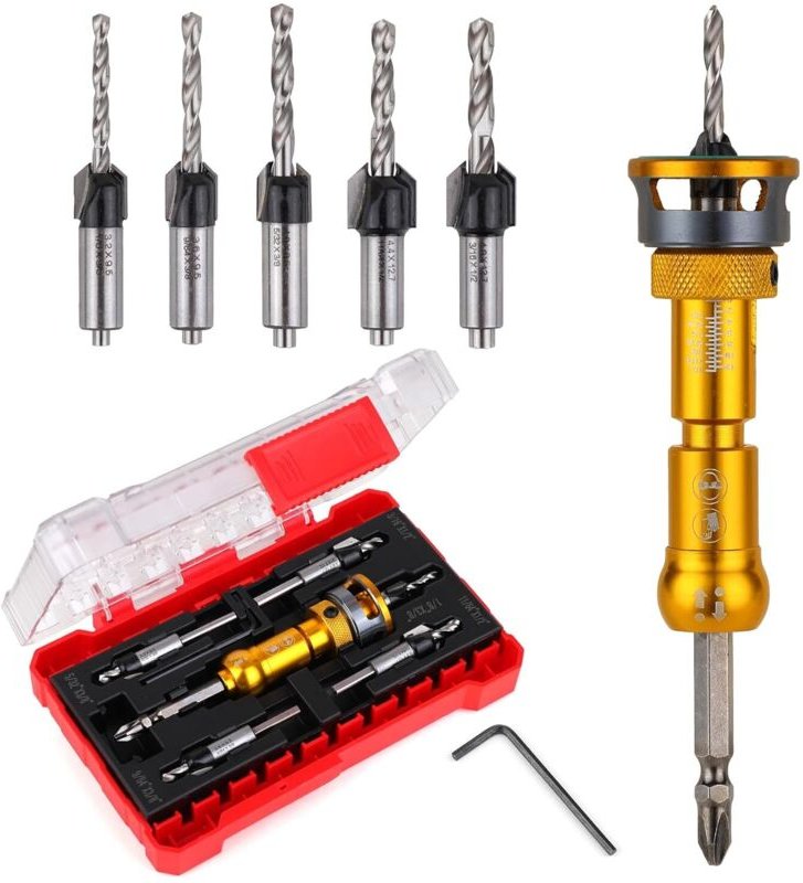 Senkbohrer mit Tiefenanschlag (1/8", 9/64", 5/32", 3/8", 1/2"), Schnellwechsel-Senkbohrer mit Sechskantschaft und Kreuzs...