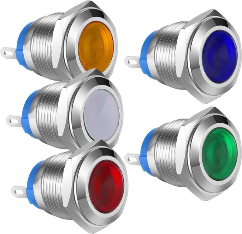 Thumbnail - Beijiyi - 5 Stück 12V-24VDC 16mm LED-Anzeigeleuchte, wasserdichte Anzeigeleuchte aus Edelstahl