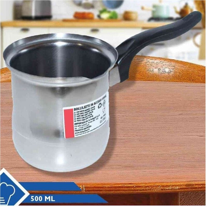 Trade Shop - BOLLITORE BOLLILATTE PENTOLINO IN ACCIAIO INOX 300/400/500/1000ML CON MANICO ERGONOMICO - 500ML