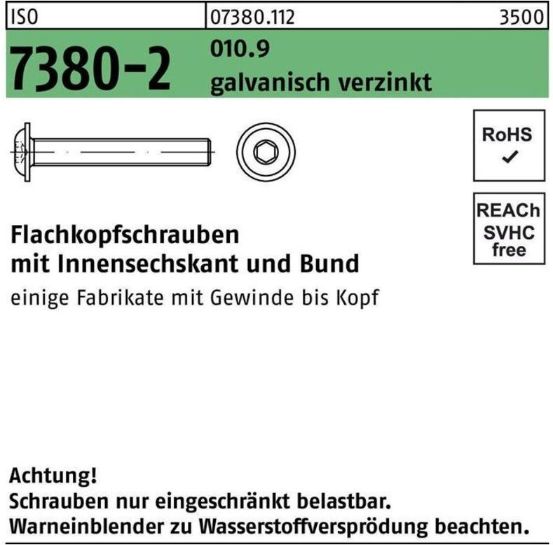Thumbnail - No Brand - Flachkopfschraube iso 7380-2 m.Bund/Innensechskant m 4 x 8 010.9 galvanisch verzinkt
