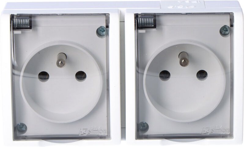 Steckdose mit Erdung 2-fach n/t IP54 AQGZ1-2/11a Aquarius weiß, Rauchklappe