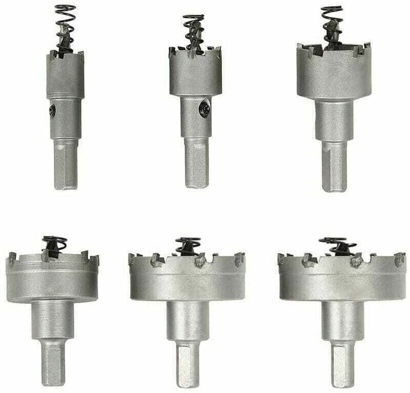 Lochsäge für Metall, XU, 6er-Set Hartmetall-Lochsägen, Edelstahl-Lochsägen, Aluminium, Stahl, Kupfer, Holz, 16 22 30 40 ...