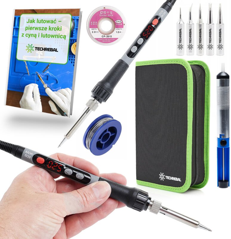 Set: Präzisionslötkolben mit 90-W-Display + Litze + Spitzen + Dose + Absaugdüse + Koffer