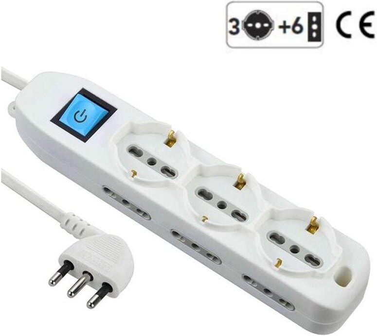 Mehrfachsteckdose 3 Steckdosen Schuko + 6 Zweiwertigen mit Schalter 16 A Schuh
