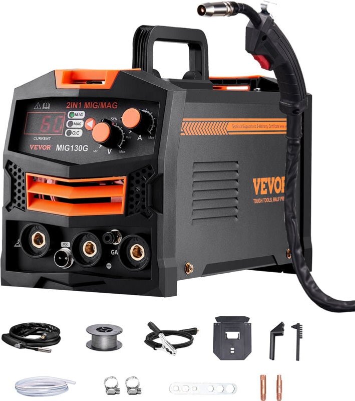 Thumbnail - MIG-Schweißgerät, 130 a synergetische MIG-Schweißmaschine, 2-in-1-Gas-MIG/gasloses MIG-Fülldraht-Mehrprozessschweißer, M...