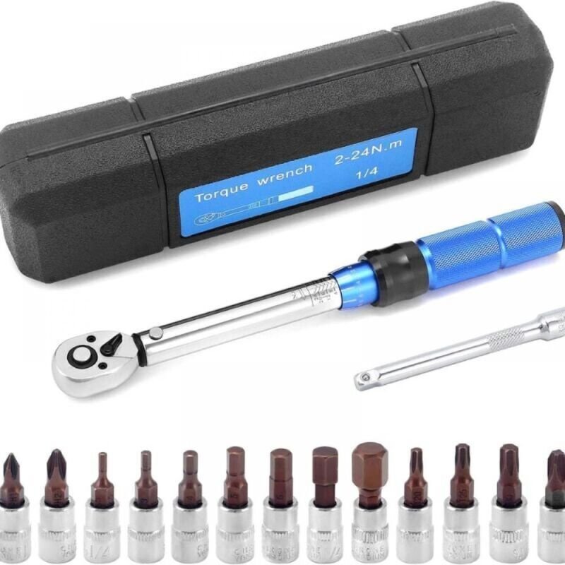 Vtizikl 2-24N.m 1/4 Pouce Drive 15 PCS Clé dynamométrique Préréglée Ensemble d'embouts de Clé dynamométrique à Dégagemen...