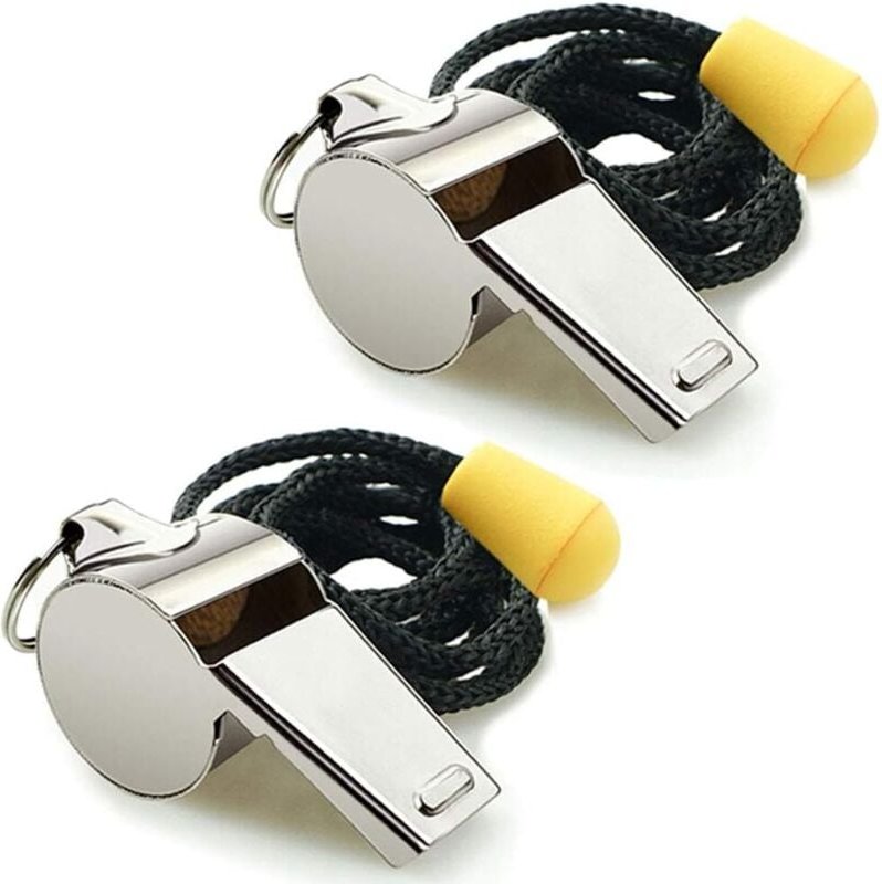 Set mit 2 Sportpfeifen aus Edelstahl mit Umhängeband, laute und klare Pfeifen, ideal für Trainer, Schiedsrichter und Fun...