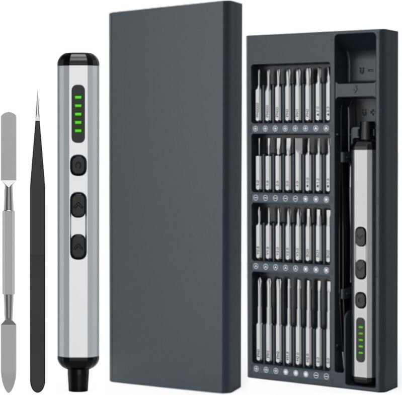 68-in-1 Mini-Präzisions-Elektroschrauber, 200 U/min, mit 68 Bohrern, Hebel, LED-Licht und Pinzette, Präzisionsschrauber-...