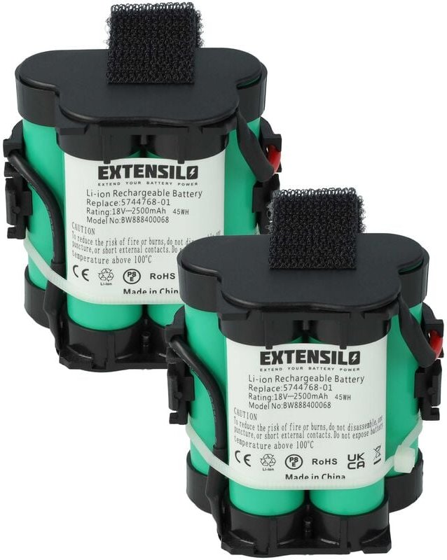 Extensilo - 2x Akku kompatibel mit Gardena R80, R70Li, R40, R70, R50, R40Li, R50Li, R38Li, R45Li, 124562, R75Li Rasenmäh...