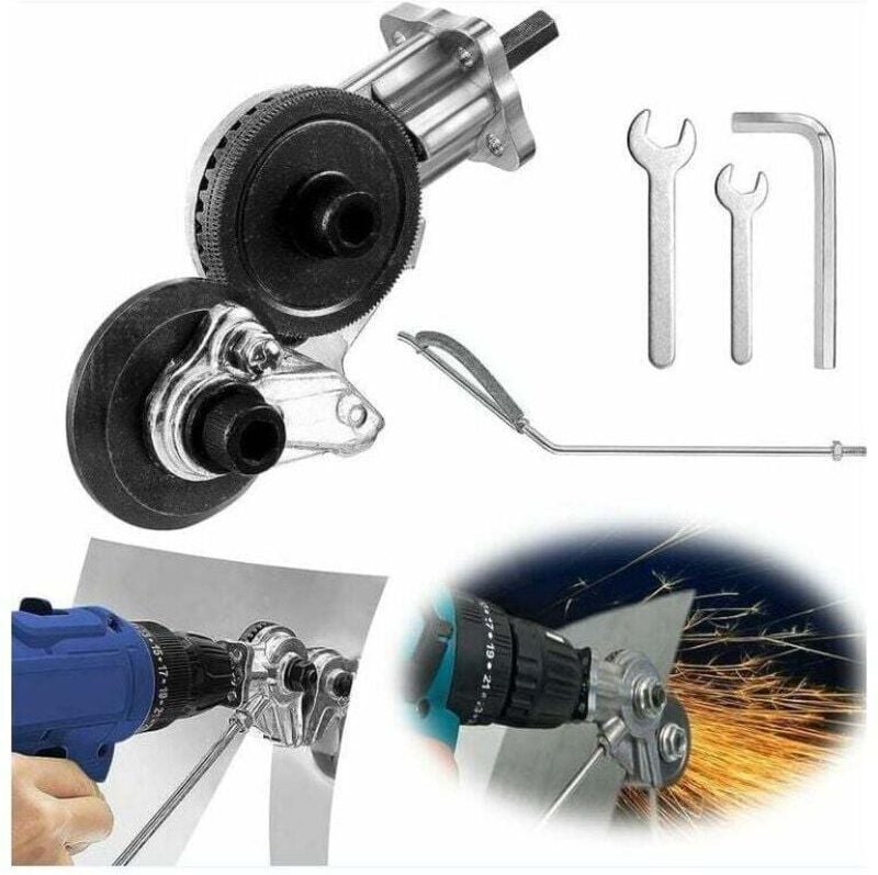 Thumbnail - Blechknabber, elektrischer Bohrplattenschneider, Doppelkopf-Blechknabberschneider zum Schneiden von Eisen, Stahl, Kupfer...