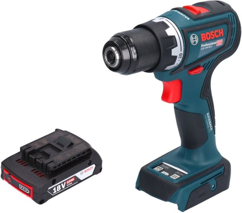 Bosch GSR 18V-90 C Professional Akku Bohrschrauber 18 V 64 Nm Brushless + 1x Akku 2,0 Ah - ohne Ladegerät