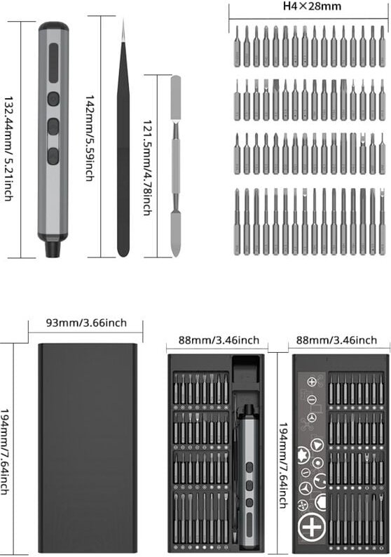 Zoternen - 68in1 Mini-Elektroschraubendreher, Präzisions-Magnetwartung, Wartung / CR-V-Schauspieler / Typ-C-Aufladung