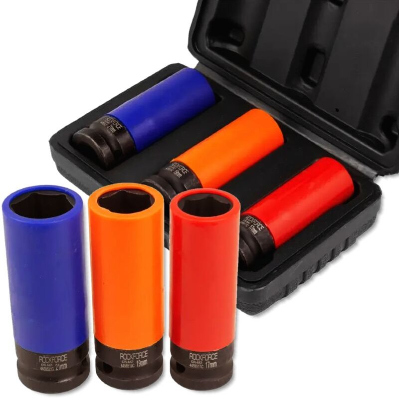 ROCKFORCE 1/2"-Schlagschrauber-Steckschlüsselsatz für 6-Punkt-Leichtmetallfelgen, 3-teilig