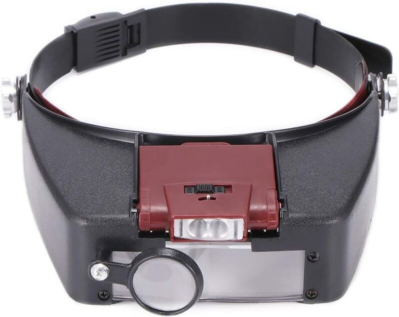 Aougo - Lupen, Stirnband-Lupe mit LED-Lampen, freihändige Lupe 1,5 x 3 x 6,5 x 8 x für Hobby-Reparatur