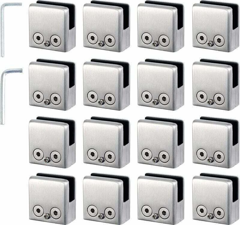 16 Stück Glasklemmen 8-10 mm aus Edelstahl 304, verstellbarer Winkel zur Montage von Wandspiegeln, Treppengeländern und ...