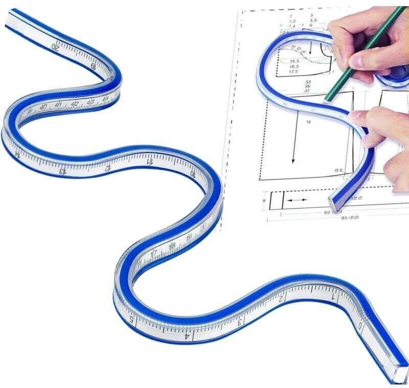 Flexibles Lineal, 50 cm PVC-Lineal, biegsames, gebogenes Lineal, doppelseitiges Kunststoff-Schlangenlineal für Büro, Sch...