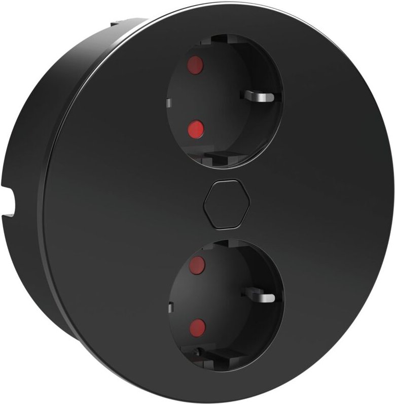 Thumbnail - Einbausteckdose ø 118mm Duplex-R - 2fach Steckdose mit elektrischer Abdeckung per Knopfdruck, Edelstahl schwarz 230V