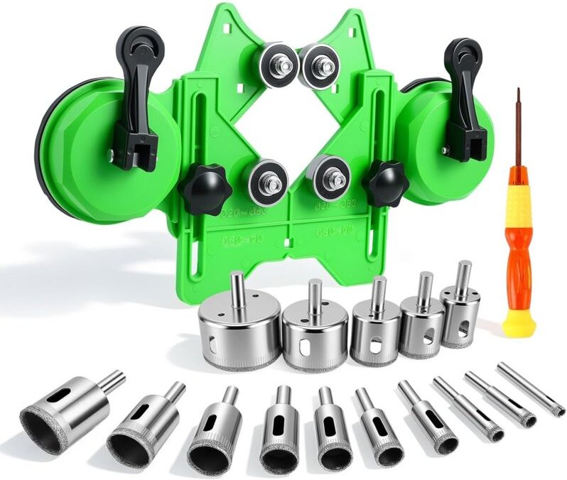 17-teiliges Diamant-Lochsägen-Set mit Doppelsaugaufsatz, Bohrstiften und Fliesenschneider für Porzellan und Keramik (4–8...