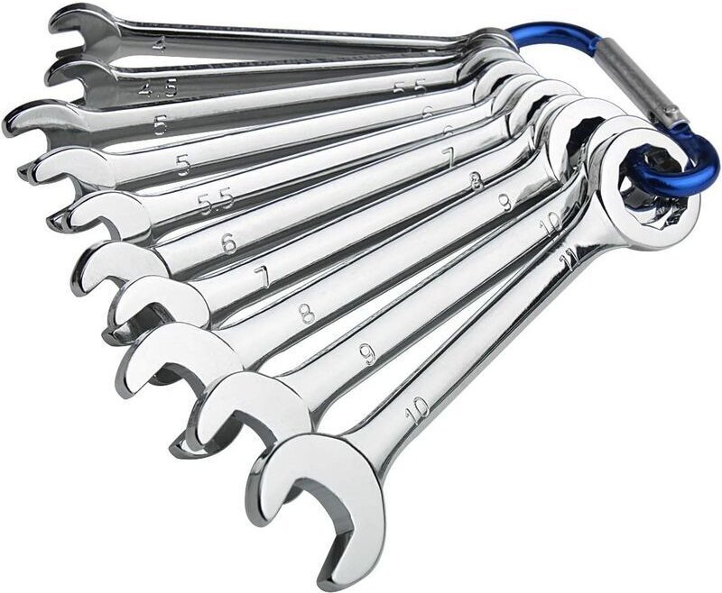 Mini-Maulschlüssel, Satz mit 10 Kombinationsmaulschlüsseln aus Chrom-Vanadium 4 11 mm MNBS 01