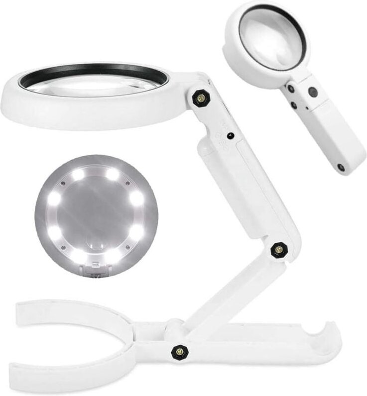 Thumbnail - Juwelierlupe, 5-fache 11-fache Vergrößerung, 8 LEDs, faltbarer Ständer, Lupenlampe für Schreibtisch, Schmuck, Insekten, ...