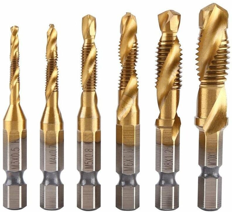 Aiperq - 6-teiliger Gewindebohrer, Gewindebohrer, HSS-Gewindebohrer mit metrischem M3-M10-Gewinde und titanbeschichteter...