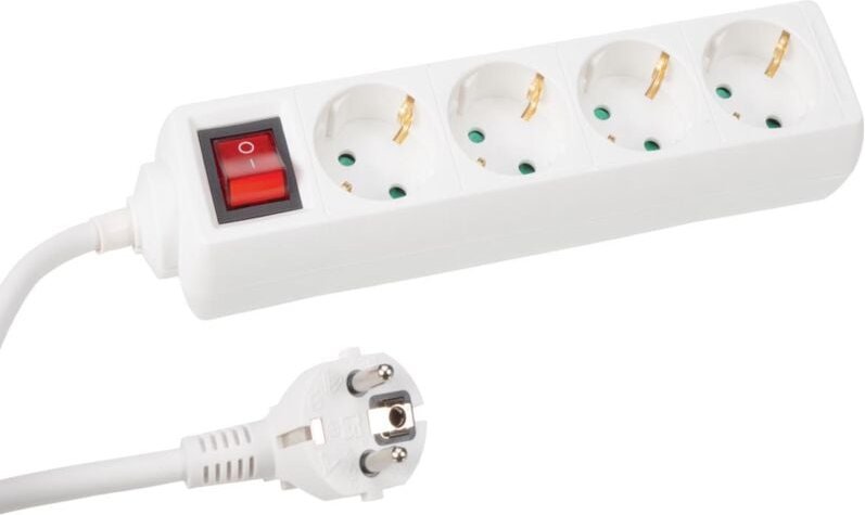 Mehrfachsteckdose - 4 Steckdosen - mit Schalter - Kabel: 3 m - seitlicher Erdanschluss