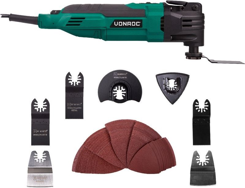 Vonroc - Oszillierendes Multitool 300W - Schnellwechselsystem, variable Geschwindigkeit - Komplettset inkl. 60 Zubehörte...