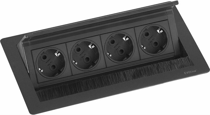 Evoline Flip Top Push M Einbausteckdose 4-fach, 230V - 3500W, schwarz