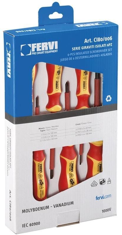 Satz isolierter Schlitz- und Kreuzschraubendreher Fervi ci80/006