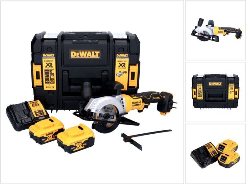 DeWalt DCS 571 P2 Akku Handkreissäge 18 V 115 mm Brushless + 2x Akku 5,0 Ah + Ladegerät + TSTAK