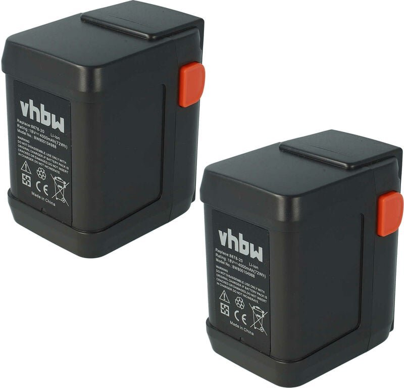 Sparset 2x Li-Ion Akku 4000mAh (18V) kompatibel mit Werkzeuge Gardena Heckenschere Highcut 48-Li Ersatz für 8835-U, 8835...