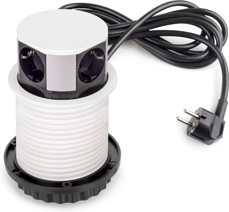 Vertikal Push abnehmbare Mehrfachsteckdose durchmesser 100mm, 3 Schuko-Stecker, 1 usb Typ a, 1 usb Typ c, Stahl und Kuns...