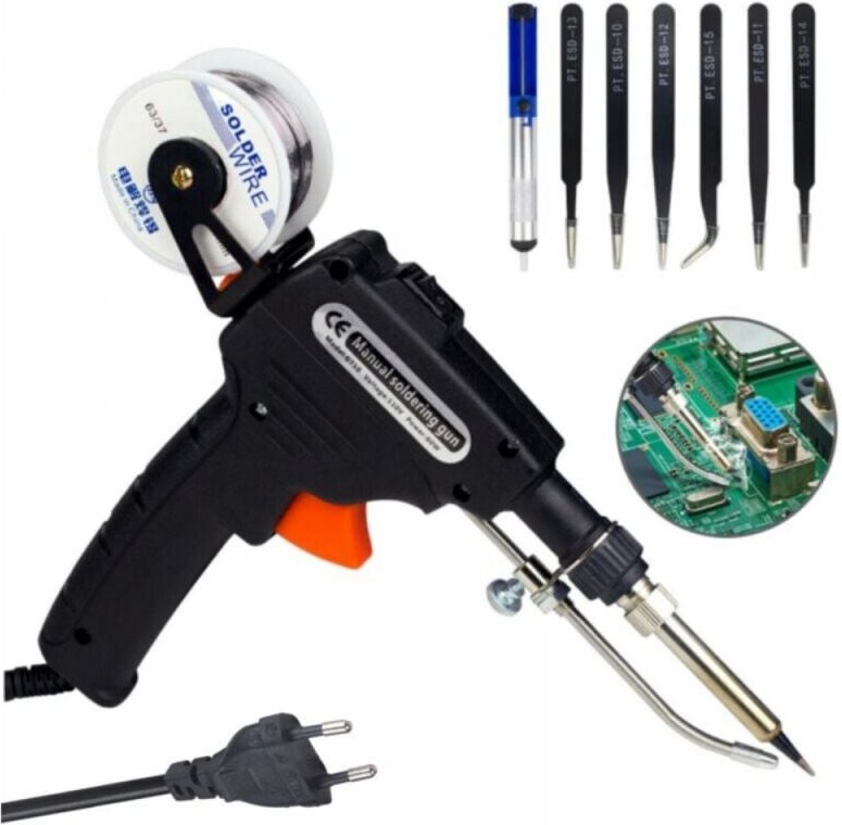 Lötkolben 60 W, automatisches Lötset, 9-in-1-Lötgerät mit automatischer Lötzufuhr, Entlötlitze und Entlötpumpe