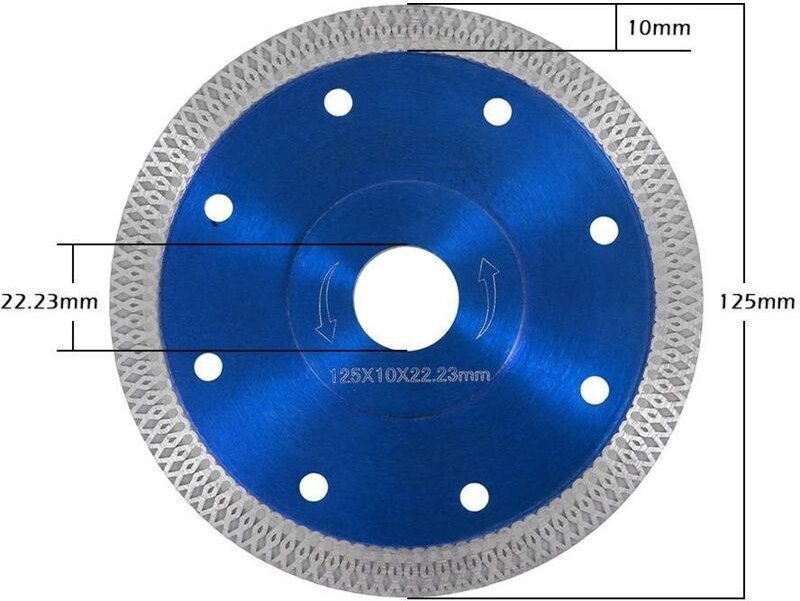Turbo ultradünne 125-mm-Diamanttrennscheibe für Beton, Fliesen, Stein, Ziegel, Granit (125 mm, blau)