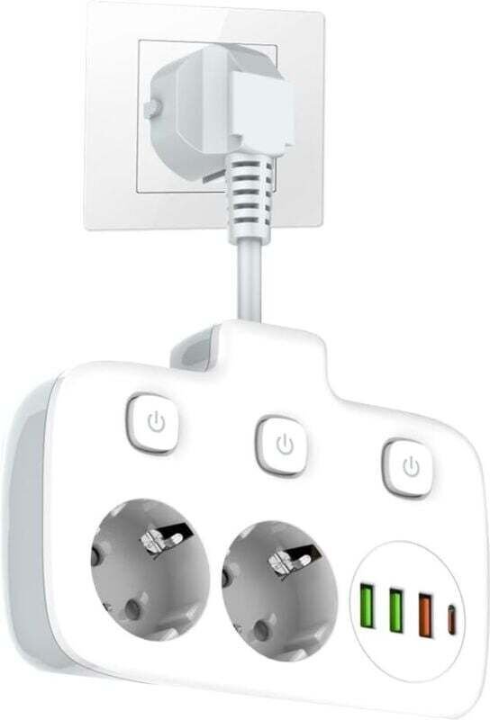 Steckdosenleiste mit 2 Fächern und einem Schalter, Steckdosenleiste mit 3 Schaltern, Doppelsteckdose