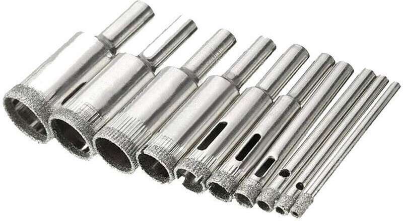 Set mit 10 Diamantbohrern, 3-18 mm, geeignet für diamantbeschichteten Kohlenstoffstahl, Glas, Keramik, Fliesen, Ziegel u...