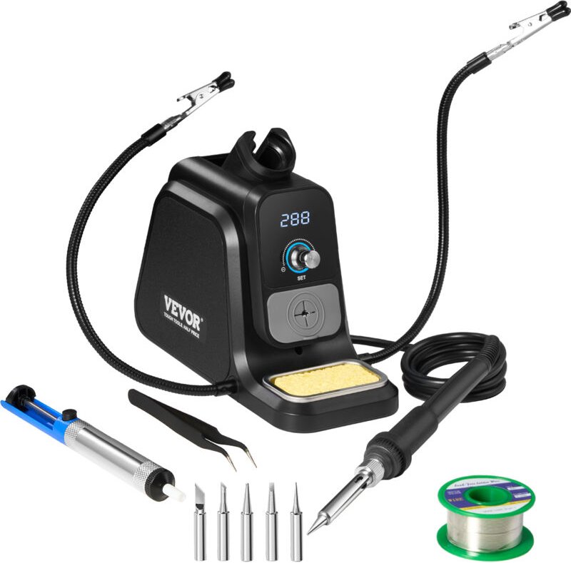 Lötstation, 80 w, Lötkolben mit Digitalanzeige, 2 helfende Hände, 5 Lötspitzen, Lötdrahtspender, bleifreies Lötmittel, L...