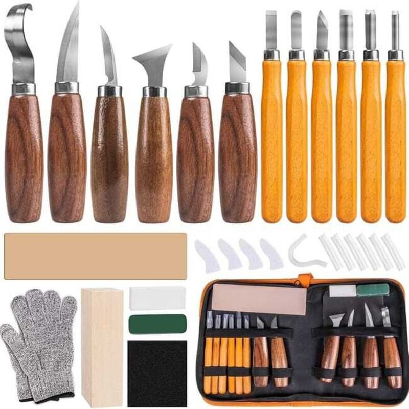 Set mit 10 Holzschnitzwerkzeugen - Professionelle Schnitzmesser mit Schleifstein - (2 Sets)
