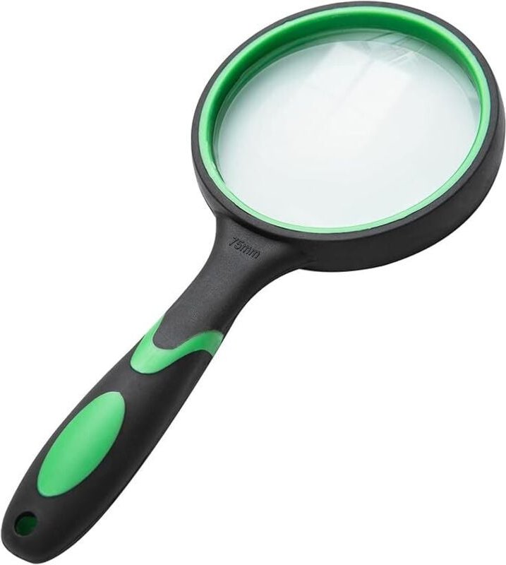 75-mm-Handlupe aus Echtglas, bruchsicherer Vergrößerungsspiegel