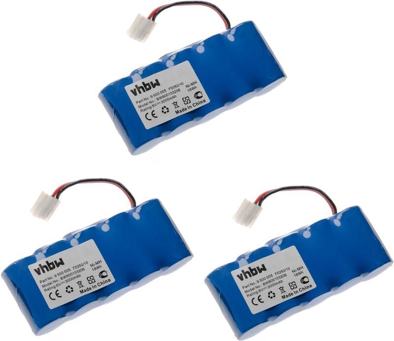 Vhbw - 3x Akku kompatibel mit Bosch Roll-Lift, Rollfix, Somfy Elektrowerkzeug (3000 mAh, NiMH, 6 v)