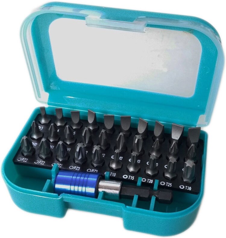 Trade Shop Traesio - Trade Shop - kit 31 stk. 30 einsätze für akku-schrauber 1 verlängerungsadapter -