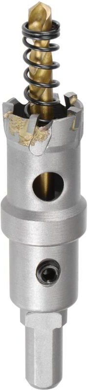 21-mm-Hartmetall-Kernbohrer für Edelstahlblech, rutschfester Dreikantschaft, mit titanbeschichtetem Zentrierbohrer