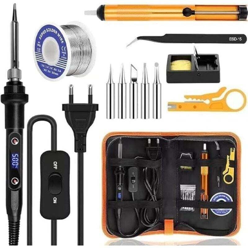 Kit de fer à souder avec écran LCD 80W, plage de température réglable de 180 à 520°C, avec interrupteur, fil à souder de...