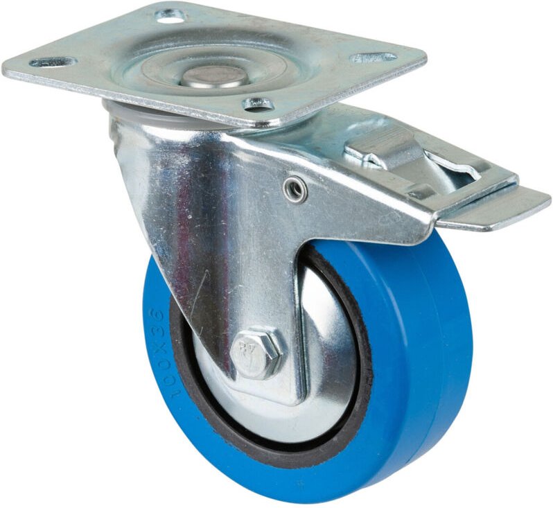 Lenkrolle Pl.Fest.100mm Elastikrad blau - Bs Rollen