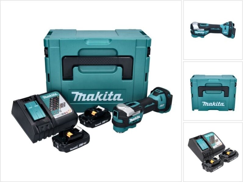 Makita DTM 52 RAJ Akku Multifunktionswerkzeug 18 V Starlock Max Brushless + 2x Akku 2,0 Ah + Ladegerät + Makpac