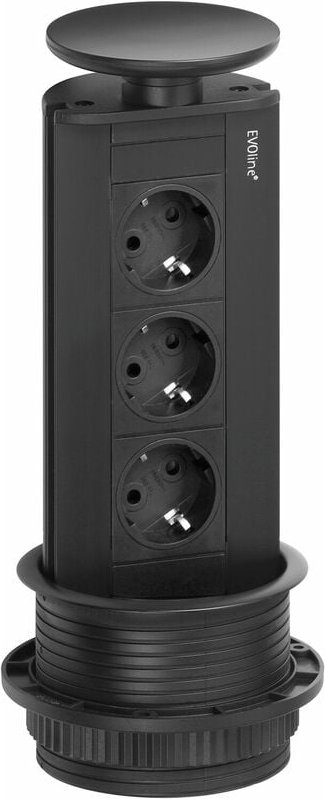 EVOline Port Steckdosenelement schwarz, 3x Schuko Wippdeckel schwarz