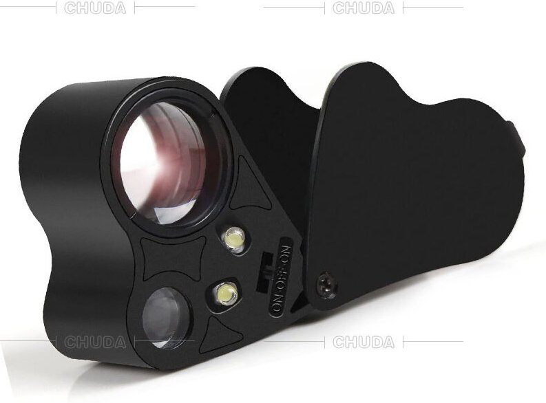 BEBUSINGOTO 30- bis 60-fache beleuchtete Juwelierlupe, faltbare Schmucklupe für Edelsteine, Schmuck, Münzen, Briefmarken...