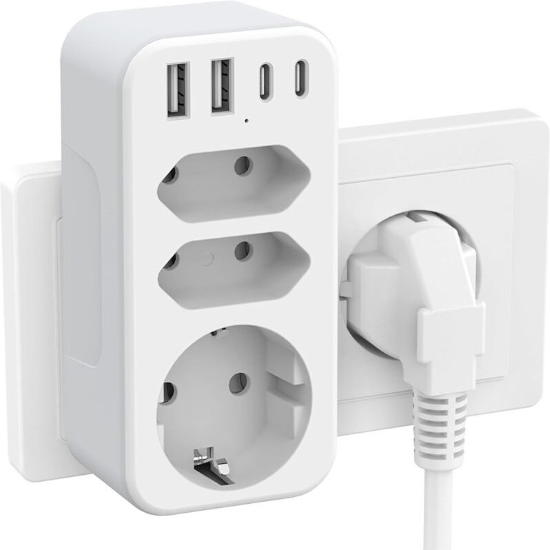 Steckdosenleiste mit USB-C, 3 Steckdosen, 3680 W, 16 A, 2 USB-C- und 2 USB-A-Anschlüsse, Schalter für Zuhause, Büro und ...
