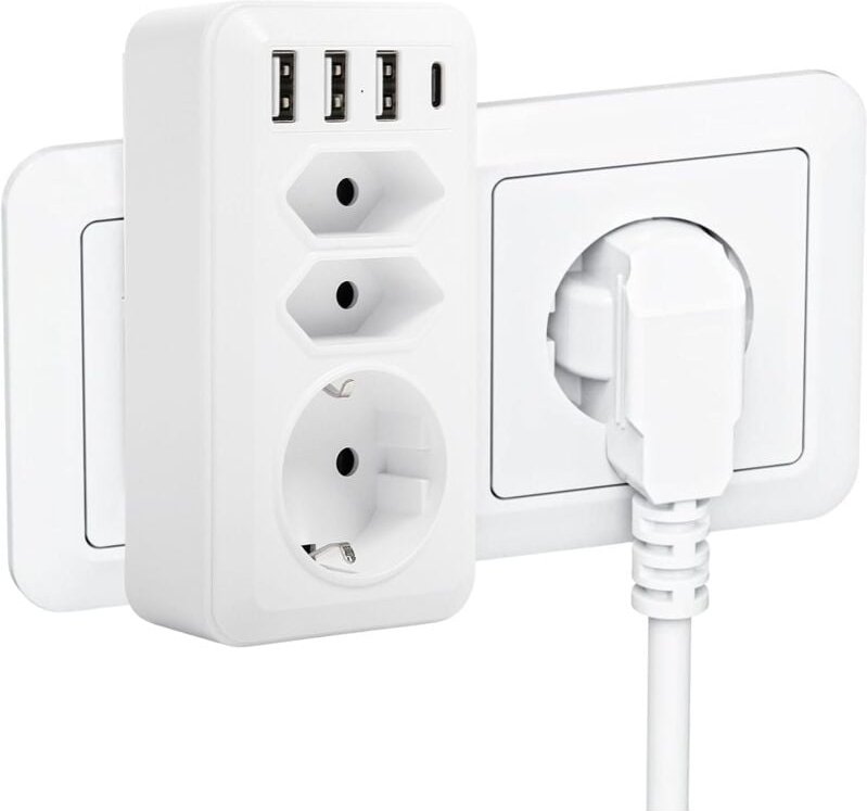 Thumbnail - Sollbry - Steckdosenleisten-Adapter, 7-in-1-Mehrfachsteckdosenleiste mit 3 Steckdosen, 4000 w (16 a) Euro-Steckdose mit ...