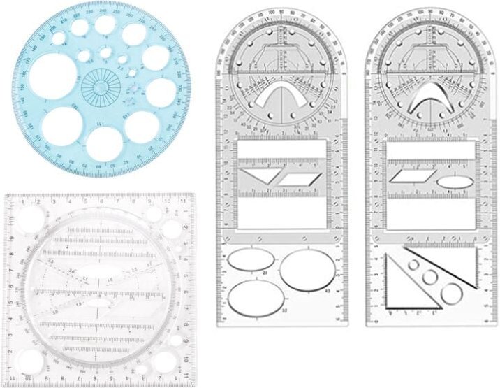 4-teiliges multifunktionales geometrisches Lineal, Mess- und Zeichenwerkzeuge aus Kunststoff für die Mathematik im Schul...